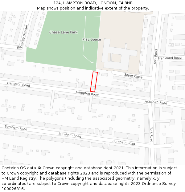 124, HAMPTON ROAD, LONDON, E4 8NR: Location map and indicative extent of plot