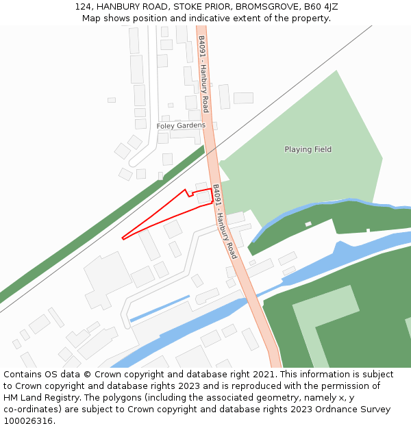 124, HANBURY ROAD, STOKE PRIOR, BROMSGROVE, B60 4JZ: Location map and indicative extent of plot