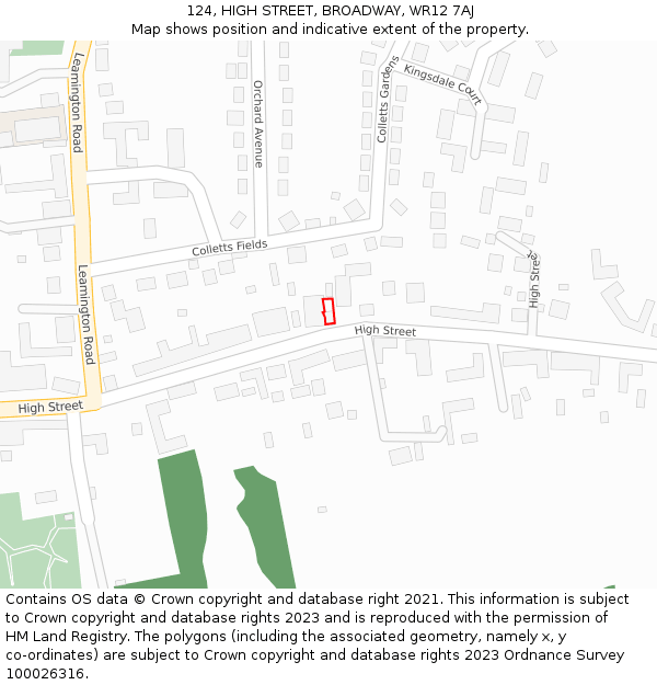 124, HIGH STREET, BROADWAY, WR12 7AJ: Location map and indicative extent of plot