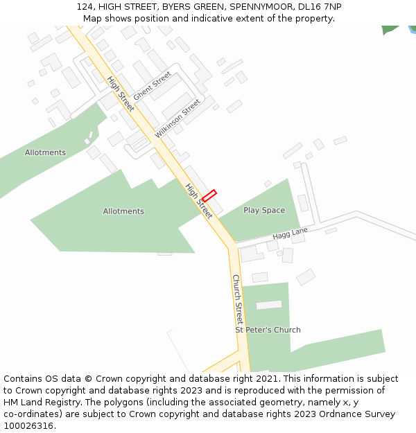 124, HIGH STREET, BYERS GREEN, SPENNYMOOR, DL16 7NP: Location map and indicative extent of plot