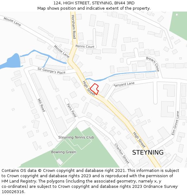 124, HIGH STREET, STEYNING, BN44 3RD: Location map and indicative extent of plot