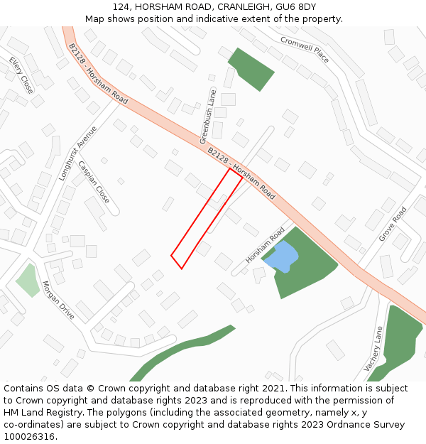 124, HORSHAM ROAD, CRANLEIGH, GU6 8DY: Location map and indicative extent of plot