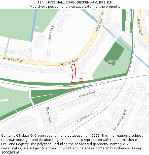 124, KINGS HALL ROAD, BECKENHAM, BR3 1LN: Location map and indicative extent of plot