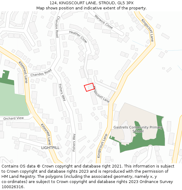 124, KINGSCOURT LANE, STROUD, GL5 3PX: Location map and indicative extent of plot