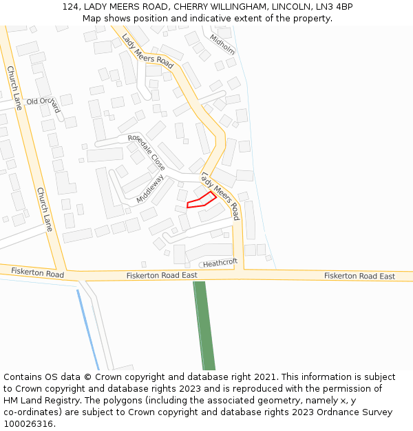 124, LADY MEERS ROAD, CHERRY WILLINGHAM, LINCOLN, LN3 4BP: Location map and indicative extent of plot