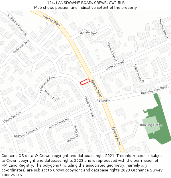 124, LANSDOWNE ROAD, CREWE, CW1 5LR: Location map and indicative extent of plot