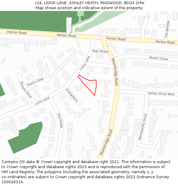 124, LIONS LANE, ASHLEY HEATH, RINGWOOD, BH24 2HW: Location map and indicative extent of plot