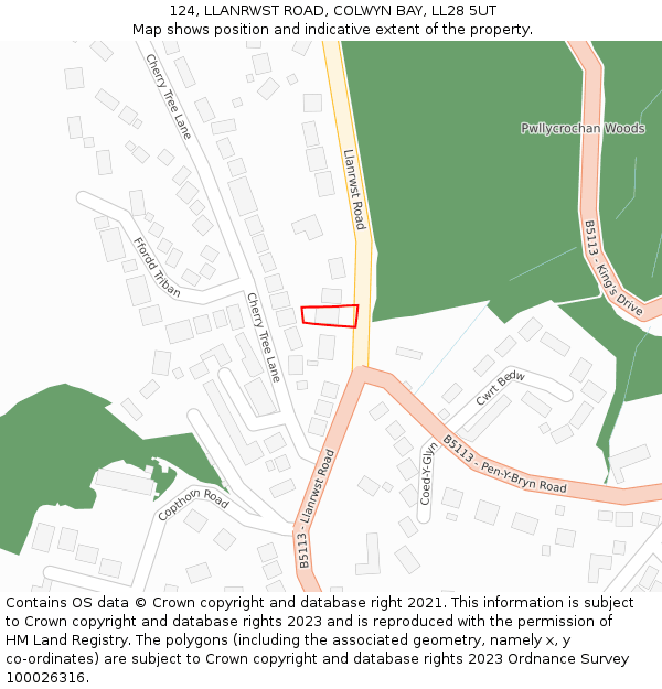 124, LLANRWST ROAD, COLWYN BAY, LL28 5UT: Location map and indicative extent of plot