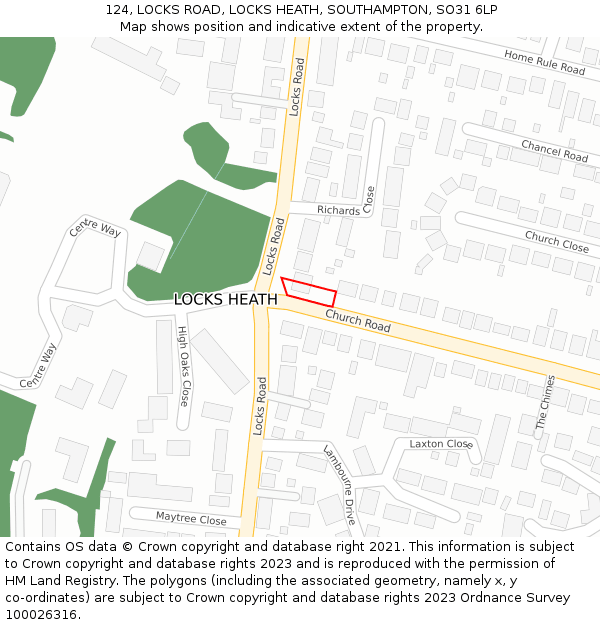 124, LOCKS ROAD, LOCKS HEATH, SOUTHAMPTON, SO31 6LP: Location map and indicative extent of plot