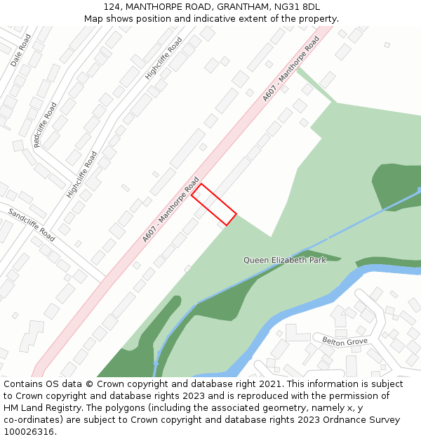 124, MANTHORPE ROAD, GRANTHAM, NG31 8DL: Location map and indicative extent of plot