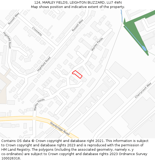 124, MARLEY FIELDS, LEIGHTON BUZZARD, LU7 4WN: Location map and indicative extent of plot