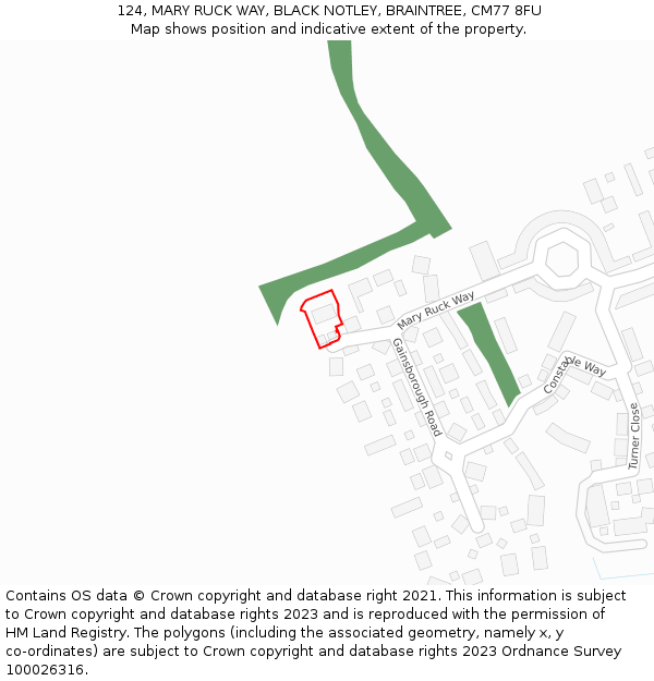 124, MARY RUCK WAY, BLACK NOTLEY, BRAINTREE, CM77 8FU: Location map and indicative extent of plot