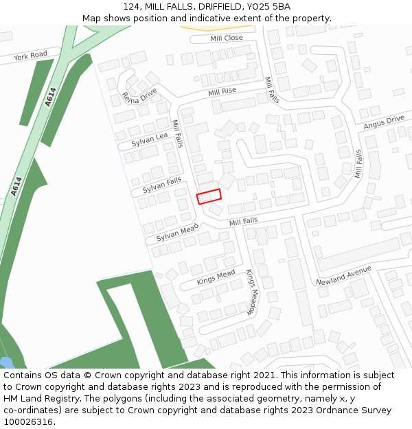 124, MILL FALLS, DRIFFIELD, YO25 5BA: Location map and indicative extent of plot