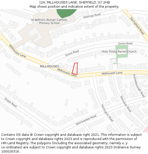 124, MILLHOUSES LANE, SHEFFIELD, S7 2HB: Location map and indicative extent of plot