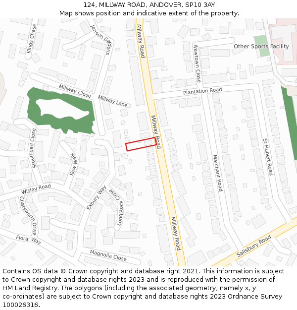 124, MILLWAY ROAD, ANDOVER, SP10 3AY: Location map and indicative extent of plot