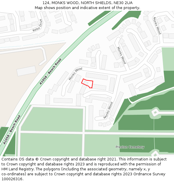 124, MONKS WOOD, NORTH SHIELDS, NE30 2UA: Location map and indicative extent of plot