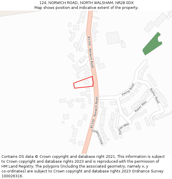 124, NORWICH ROAD, NORTH WALSHAM, NR28 0DX: Location map and indicative extent of plot