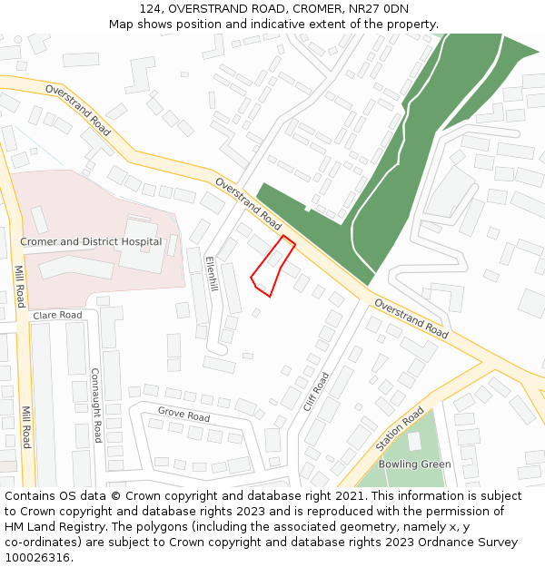 124, OVERSTRAND ROAD, CROMER, NR27 0DN: Location map and indicative extent of plot