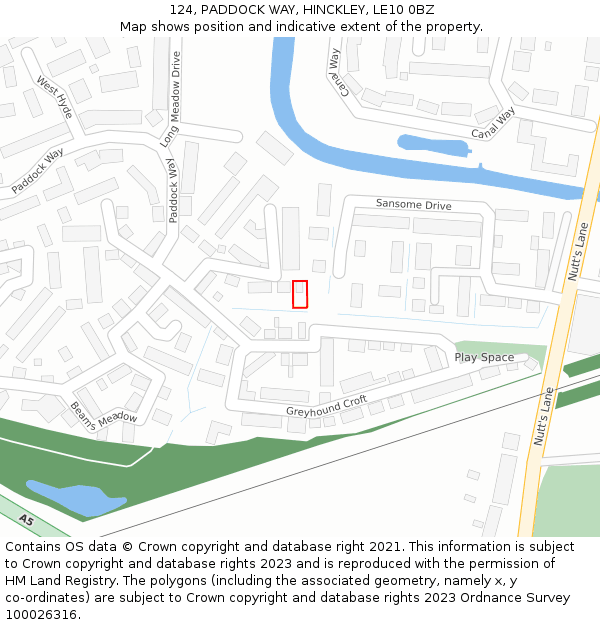 124, PADDOCK WAY, HINCKLEY, LE10 0BZ: Location map and indicative extent of plot