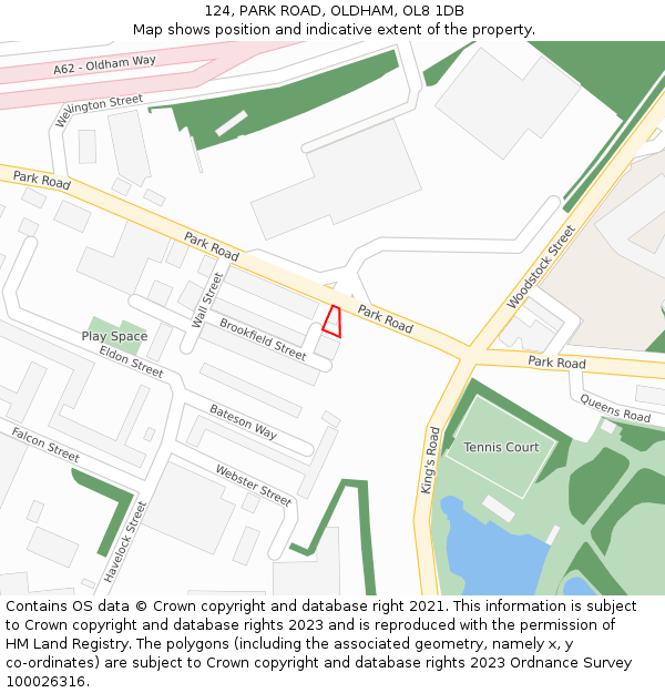 124, PARK ROAD, OLDHAM, OL8 1DB: Location map and indicative extent of plot