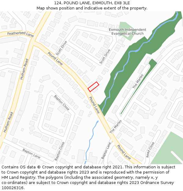 124, POUND LANE, EXMOUTH, EX8 3LE: Location map and indicative extent of plot