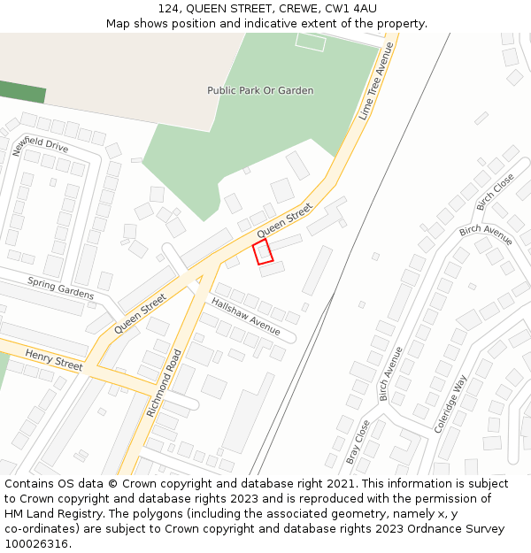 124, QUEEN STREET, CREWE, CW1 4AU: Location map and indicative extent of plot