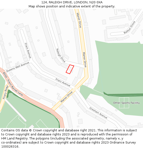124, RALEIGH DRIVE, LONDON, N20 0XA: Location map and indicative extent of plot
