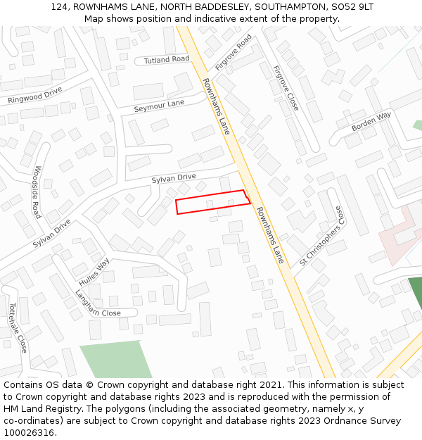 124, ROWNHAMS LANE, NORTH BADDESLEY, SOUTHAMPTON, SO52 9LT: Location map and indicative extent of plot