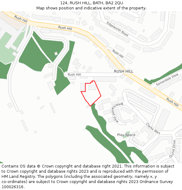 124, RUSH HILL, BATH, BA2 2QU: Location map and indicative extent of plot