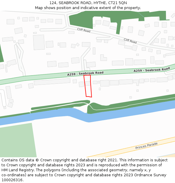 124, SEABROOK ROAD, HYTHE, CT21 5QN: Location map and indicative extent of plot