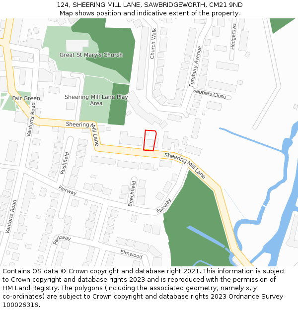 124, SHEERING MILL LANE, SAWBRIDGEWORTH, CM21 9ND: Location map and indicative extent of plot