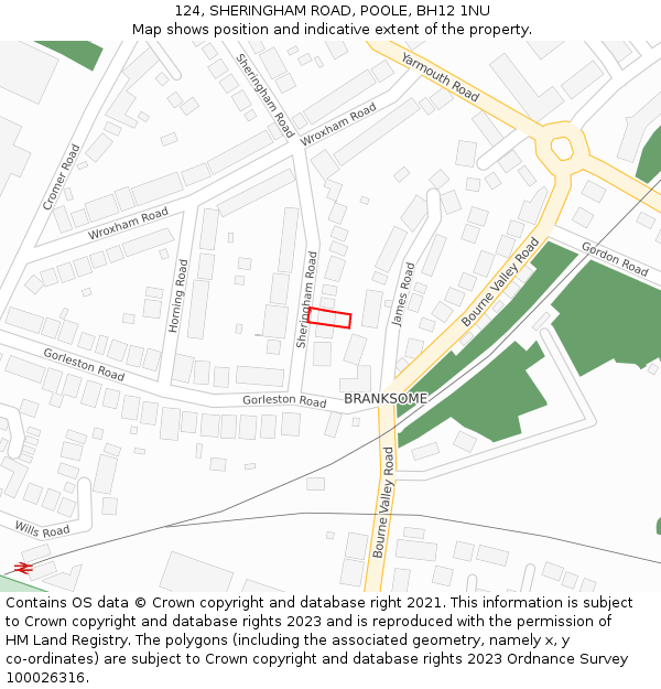 124, SHERINGHAM ROAD, POOLE, BH12 1NU: Location map and indicative extent of plot