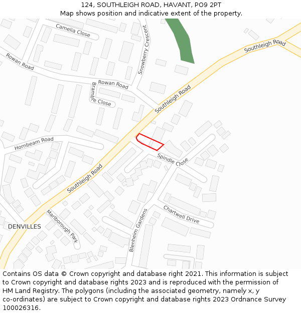124, SOUTHLEIGH ROAD, HAVANT, PO9 2PT: Location map and indicative extent of plot