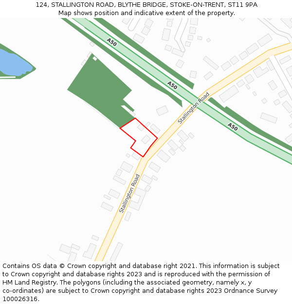 124, STALLINGTON ROAD, BLYTHE BRIDGE, STOKE-ON-TRENT, ST11 9PA: Location map and indicative extent of plot