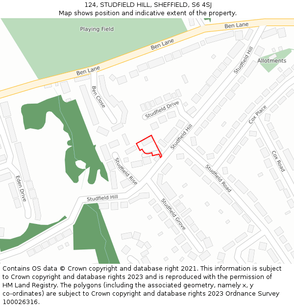 124, STUDFIELD HILL, SHEFFIELD, S6 4SJ: Location map and indicative extent of plot