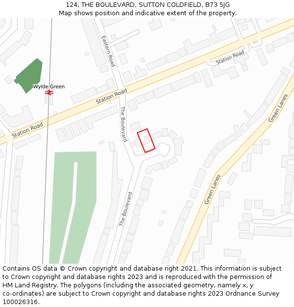 124, THE BOULEVARD, SUTTON COLDFIELD, B73 5JG: Location map and indicative extent of plot