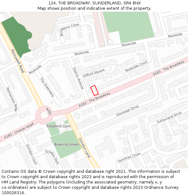 124, THE BROADWAY, SUNDERLAND, SR4 8NX: Location map and indicative extent of plot