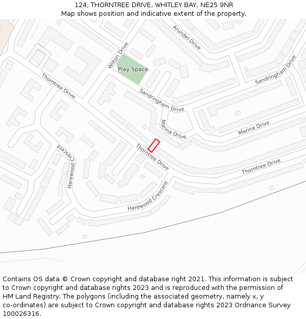 124, THORNTREE DRIVE, WHITLEY BAY, NE25 9NR: Location map and indicative extent of plot