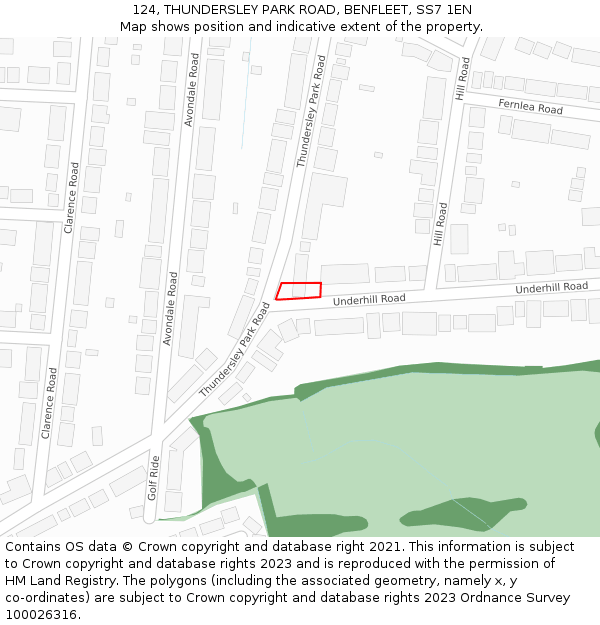 124, THUNDERSLEY PARK ROAD, BENFLEET, SS7 1EN: Location map and indicative extent of plot