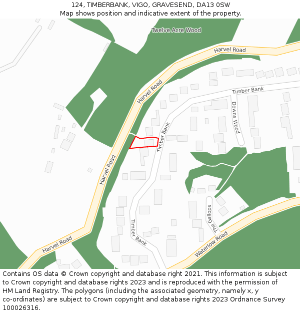 124, TIMBERBANK, VIGO, GRAVESEND, DA13 0SW: Location map and indicative extent of plot