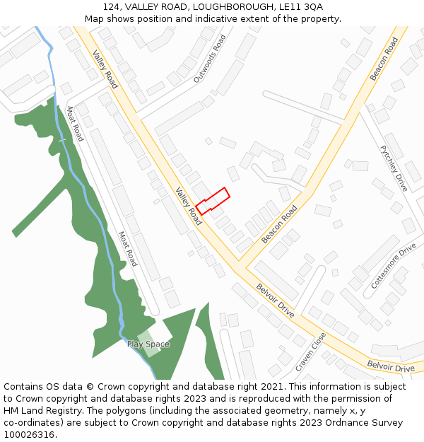 124, VALLEY ROAD, LOUGHBOROUGH, LE11 3QA: Location map and indicative extent of plot