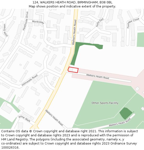 124, WALKERS HEATH ROAD, BIRMINGHAM, B38 0BL: Location map and indicative extent of plot