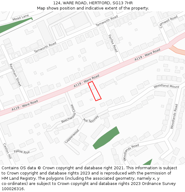 124, WARE ROAD, HERTFORD, SG13 7HR: Location map and indicative extent of plot