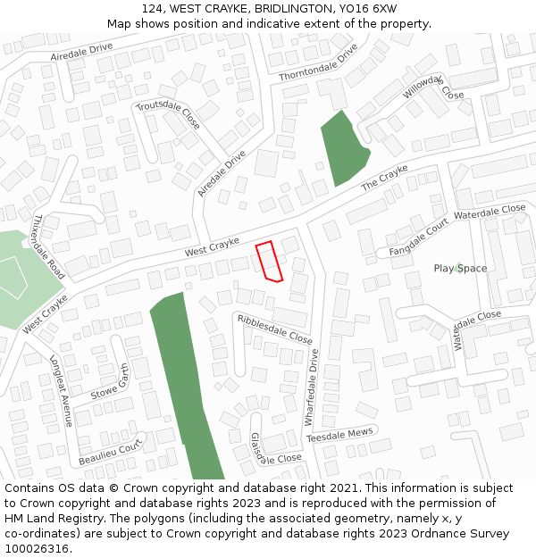 124, WEST CRAYKE, BRIDLINGTON, YO16 6XW: Location map and indicative extent of plot