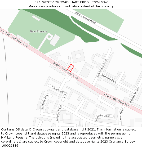 124, WEST VIEW ROAD, HARTLEPOOL, TS24 0BW: Location map and indicative extent of plot