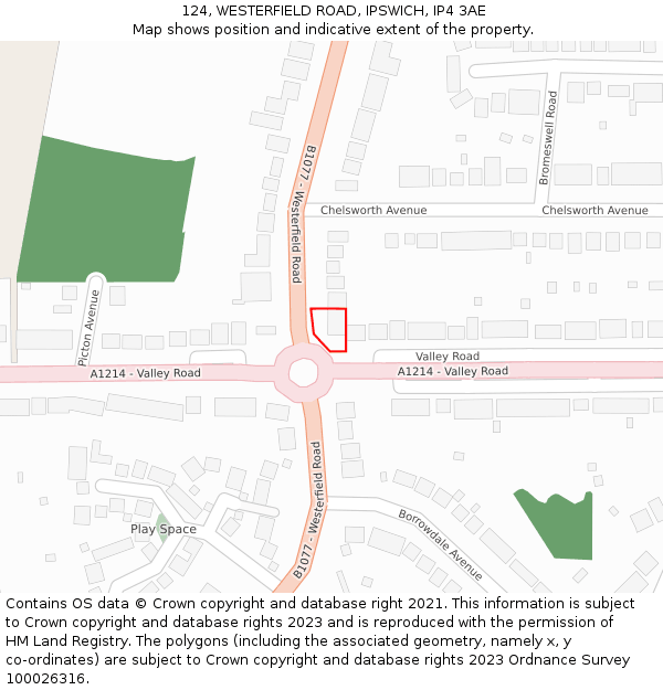 124, WESTERFIELD ROAD, IPSWICH, IP4 3AE: Location map and indicative extent of plot
