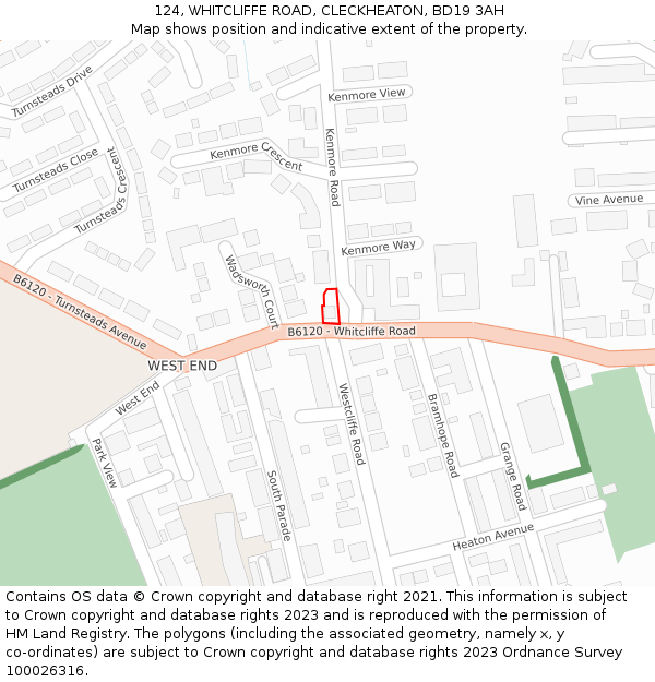 124, WHITCLIFFE ROAD, CLECKHEATON, BD19 3AH: Location map and indicative extent of plot