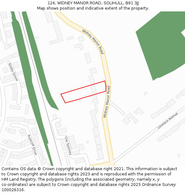 124, WIDNEY MANOR ROAD, SOLIHULL, B91 3JJ: Location map and indicative extent of plot