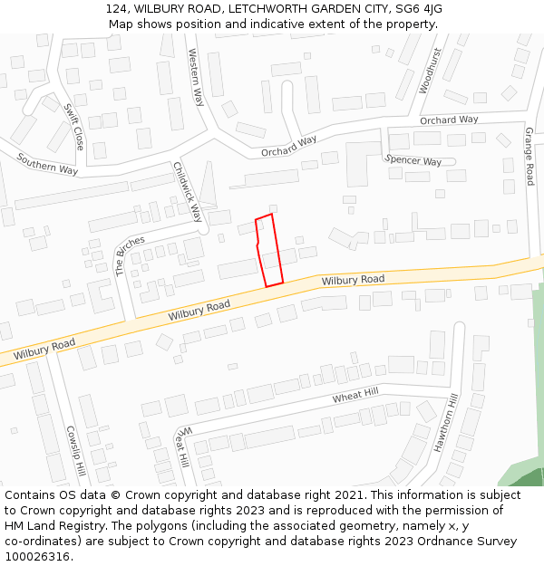 124, WILBURY ROAD, LETCHWORTH GARDEN CITY, SG6 4JG: Location map and indicative extent of plot