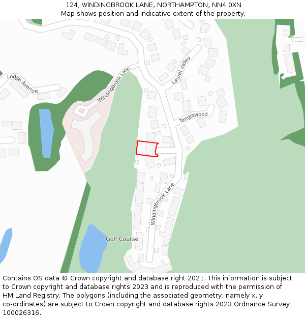 124, WINDINGBROOK LANE, NORTHAMPTON, NN4 0XN: Location map and indicative extent of plot
